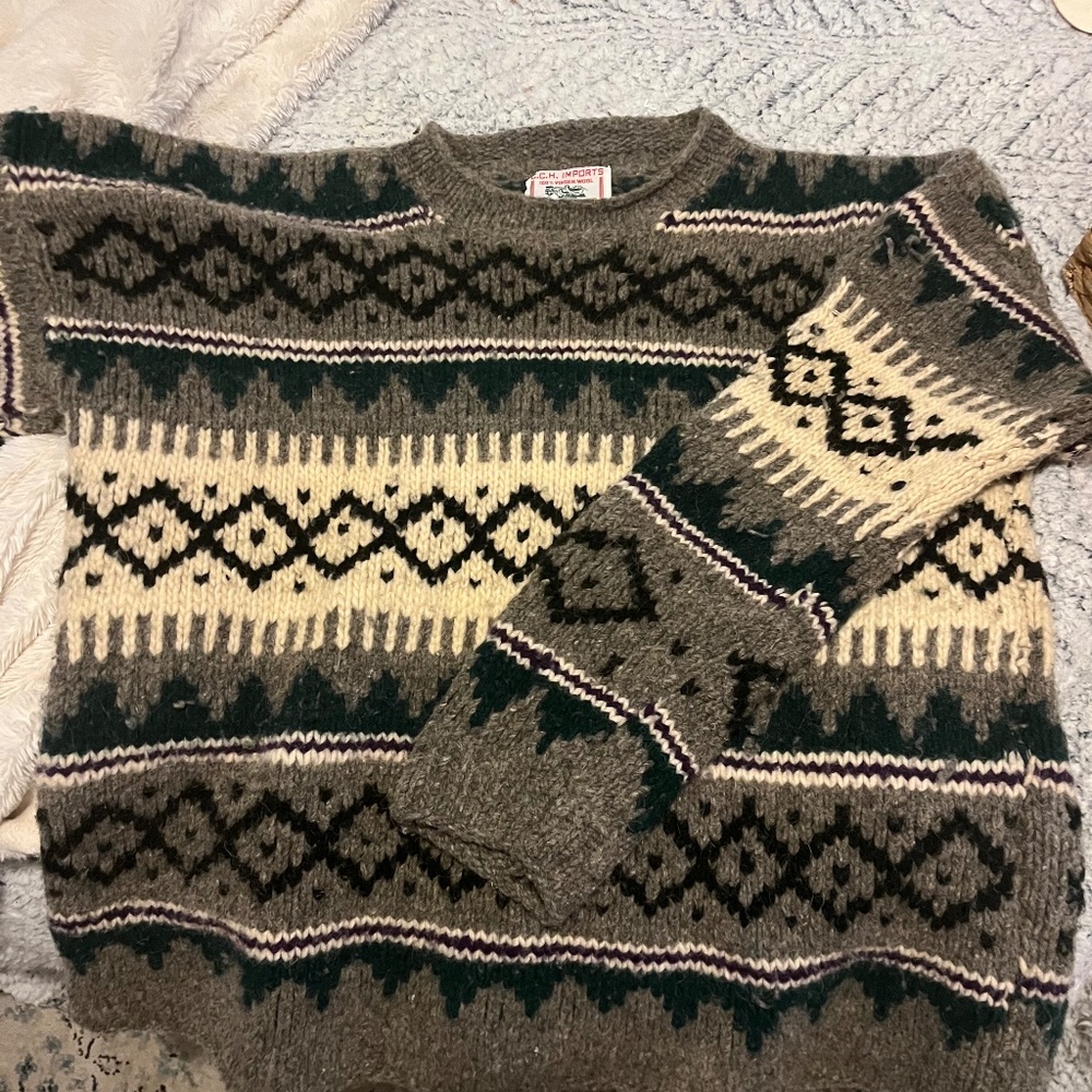 Vintage 100% WOOL, Handknit Sweater, XL, in Beautiful Neutral Tonex